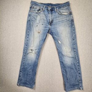 Levi's 514 Straight Jeans Mens 34x30 Blue Fair Distressed Paint Splatter Patch